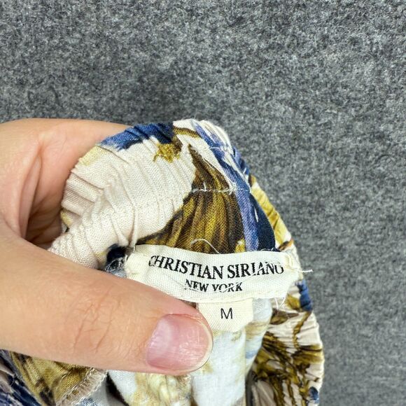 Christian Siriano Pants Women M Medium White Floral High Rise Flat Frotn Linen - Picture 6 of 8